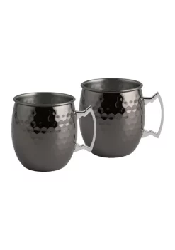 Cambridge Silversmiths 2 Pack of 20 Ounce Hammered Black Moscow Mule Mugs