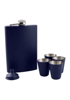 Cambridge Silversmiths 8 Ounce Navy Flask, Funnel, and Shot Glass Gift Set