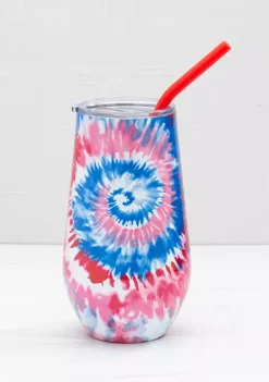 Cambridge Silversmiths 16 Ounce Red, White, Blue Tie Dye Insulated Straw Tumbler -Erica Lyons Shop Belk 413