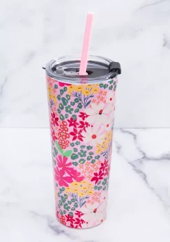 Cambridge Silversmiths 24 Ounce Pink Floral Insulated Straw Tumbler -Erica Lyons Shop Belk 428