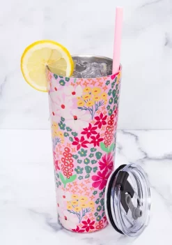 Cambridge Silversmiths 24 Ounce Pink Floral Insulated Straw Tumbler -Erica Lyons Shop Belk 429