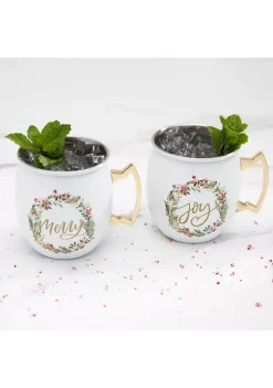 Cambridge Silversmiths 2 Pack of 20 oz White Holiday Wreath Moscow Mule Mugs -Erica Lyons Shop Belk 491