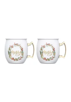 Cambridge Silversmiths 2 Pack of 20 oz White Holiday Wreath Moscow Mule Mugs -Erica Lyons Shop Belk 492