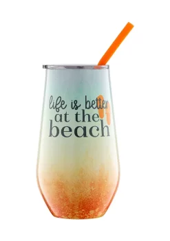 Cambridge Silversmiths 16 Ounce Life is Better at the Beach Insulated Straw Tumbler