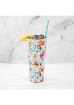 Cambridge Silversmiths 24 Ounce White Floral Insulated Straw Tumbler -Erica Lyons Shop Belk 669