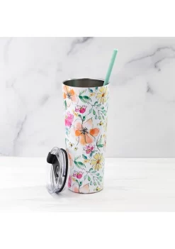 Cambridge Silversmiths 24 Ounce White Floral Insulated Straw Tumbler -Erica Lyons Shop Belk 670
