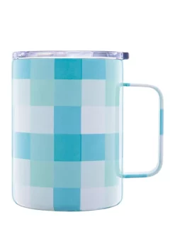 Cambridge Silversmiths 16 Ounce Teal Gingham Insulated Coffee Mug