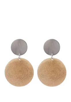 Erica Lyons 2 Tone Clip Disc Earrings with Diamond Dust Finish
