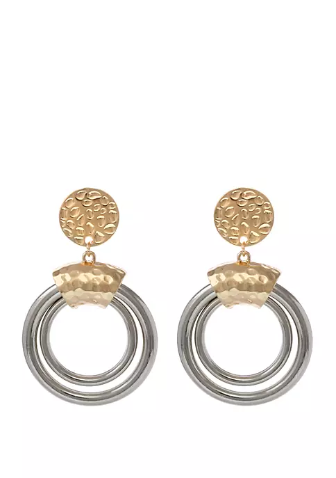 Erica Lyons 2 Tone Clip Earrings with Hammered Top and Double Ring Drops 3 Erica Lyons 2 Tone Clip Earrings with Hammered Top and Double Ring Drops
