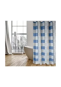 MSV Spirella CERAMIC Polyester Shower Curtain 180x200cm PREMIUM QUALITY Blue - Rings included