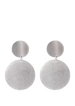Erica Lyons Silver Tone Clip Disc Earrings with Diamond Dust Finish