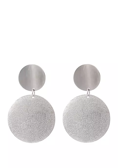 Erica Lyons Silver Tone Clip Disc Earrings with Diamond Dust Finish 4 Erica Lyons Silver Tone Clip Disc Earrings with Diamond Dust Finish - Image 2