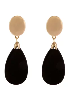 Erica Lyons Gold Tone Clip Earrings with Jet Teardrop