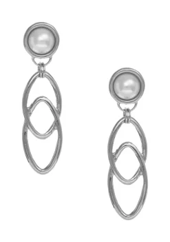 Erica Lyons Silver Tone Interlocking Oval Link and Pearl Cab Clip Earrings