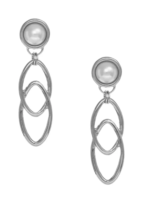 Erica Lyons Silver Tone Interlocking Oval Link and Pearl Cab Clip Earrings 4 Erica Lyons Silver Tone Interlocking Oval Link and Pearl Cab Clip Earrings - Image 2