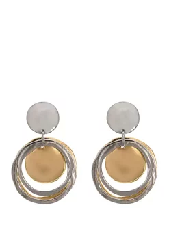 Erica Lyons 2 Tone Double Ring Drop Clip Earrings