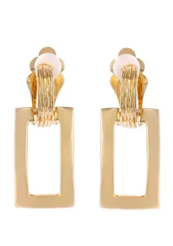 Erica Lyons Gold Tone Rectangle Drop Clip Earrings