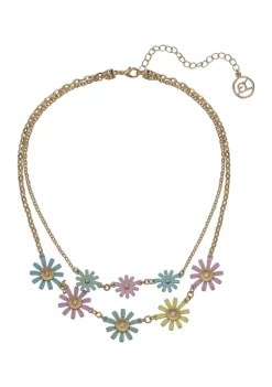 Erica Lyons Gold Tone and Multi Color Flower 2 Row Collar Necklace