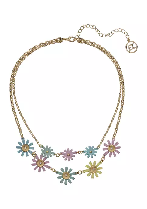 Erica Lyons Gold Tone and Multi Color Flower 2 Row Collar Necklace 4 Erica Lyons Gold Tone and Multi Color Flower 2 Row Collar Necklace - Image 2