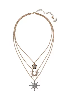 Erica Lyons Gold Tone 3 Row Pendant Necklace
