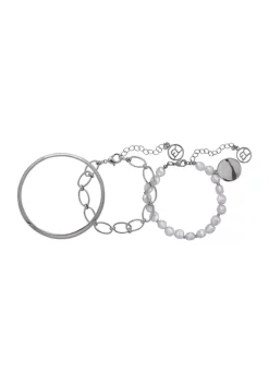 Erica Lyons Silver Tone and Pearl Bracelet Set of 3