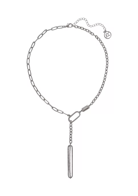 Erica Lyons Silver Tone and Pearl Chain Y Drop Collar Necklace 4 Erica Lyons Silver Tone and Pearl Chain Y Drop Collar Necklace - Image 2