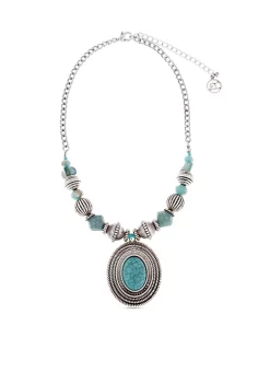 Erica Lyons Silver-Toned Go West Oval Pendant Necklace