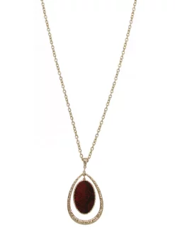 Erica Lyons Gold Tone Teardrop Pendant Necklace with Red Faux Leather Accent
