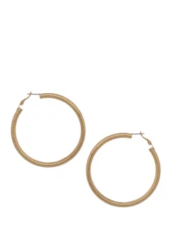 Erica Lyons Gold Tone Textured Clutchless Hoop Earrings
