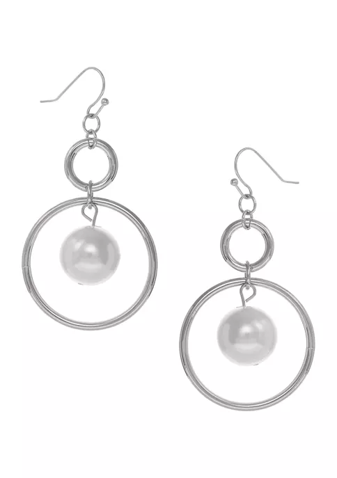 Erica Lyons Silver Tone Ring Drop Earrings with Pearl Center 4 Erica Lyons Silver Tone Ring Drop Earrings with Pearl Center - Image 2