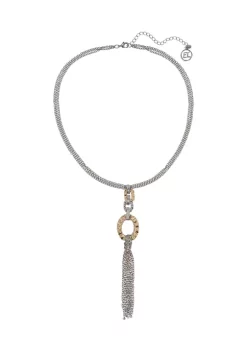Erica Lyons Two Tone Y Necklace with Chain Tassel