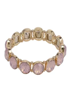 Erica Lyons Gold Tone and Pink Stone Stretch Bracelet