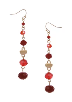 Erica Lyons Gold Tone and Red Beaded Linear Earrings
