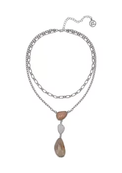 Erica Lyons Lab Created Silver Tone 2 Row Chain Link Necklace