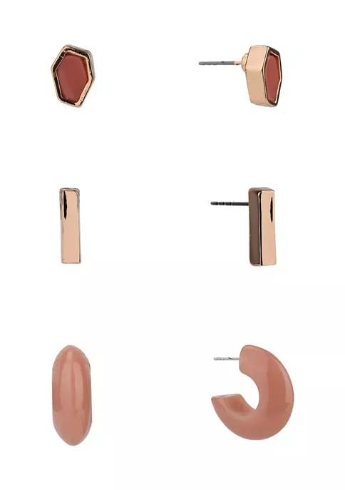 Erica Lyons Gold Tone Trio Studs and Hoop Earrings 4 Erica Lyons Gold Tone Trio Studs and Hoop Earrings - Image 2