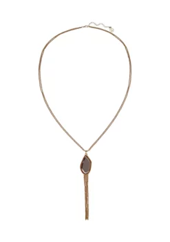 Erica Lyons Gold Tone Long Pendant Necklace with Stone and Chain Tassel